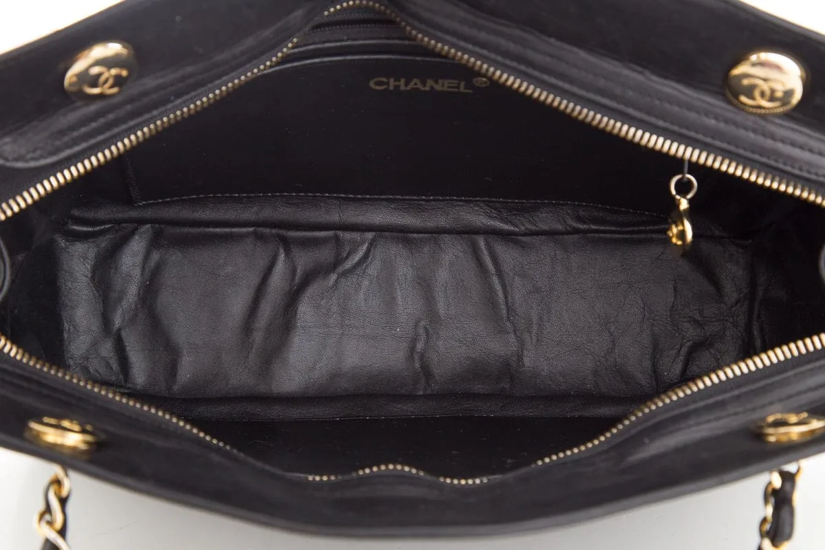Chanel Vintage Black Quilted Medallion Zip Tote  Shoulder Bag