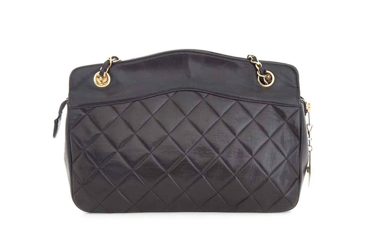Chanel Vintage Black Quilted Medallion Zip Tote  Shoulder Bag