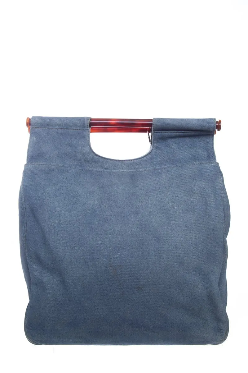 Chanel Vintage Denim Tortoise Handle Handbag Tote