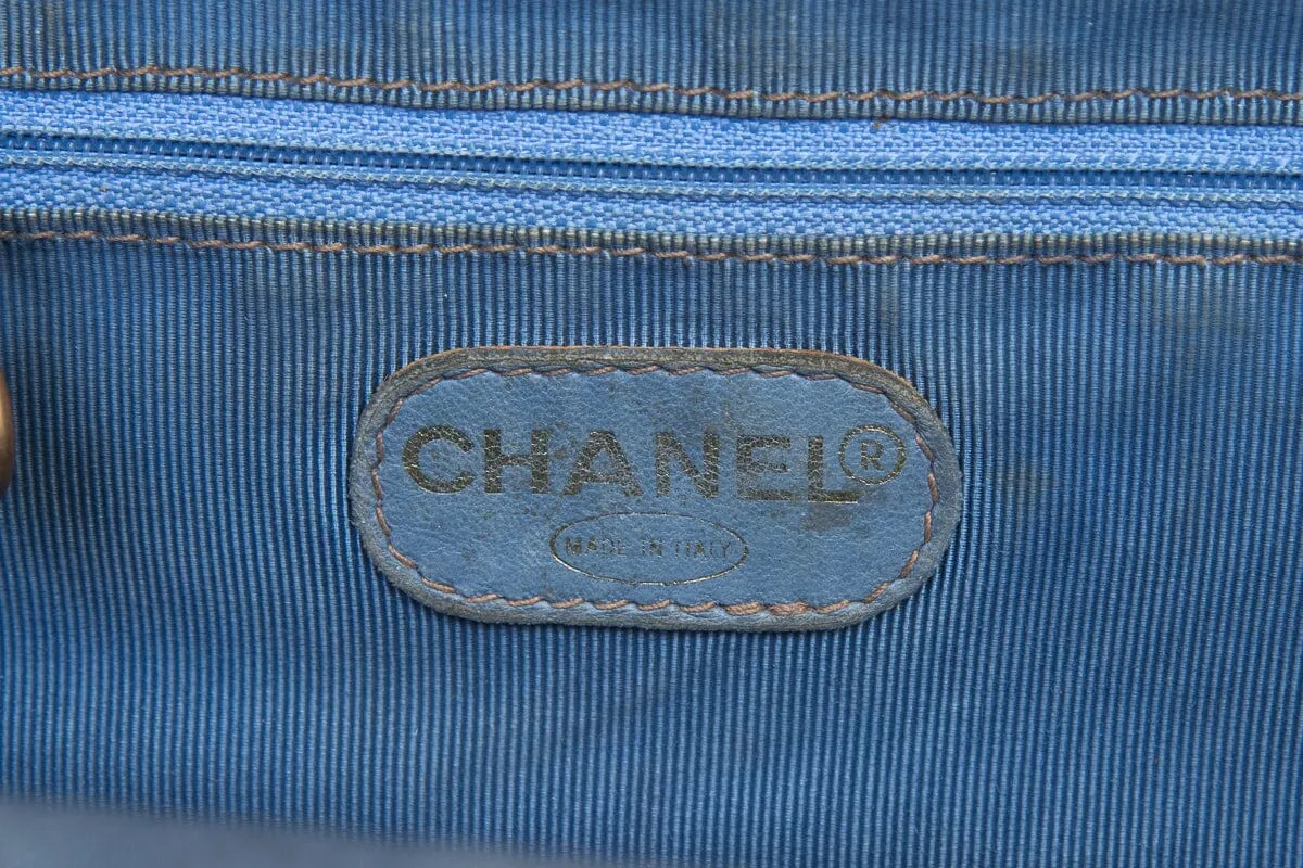 Chanel Vintage Denim Tortoise Handle Handbag Tote