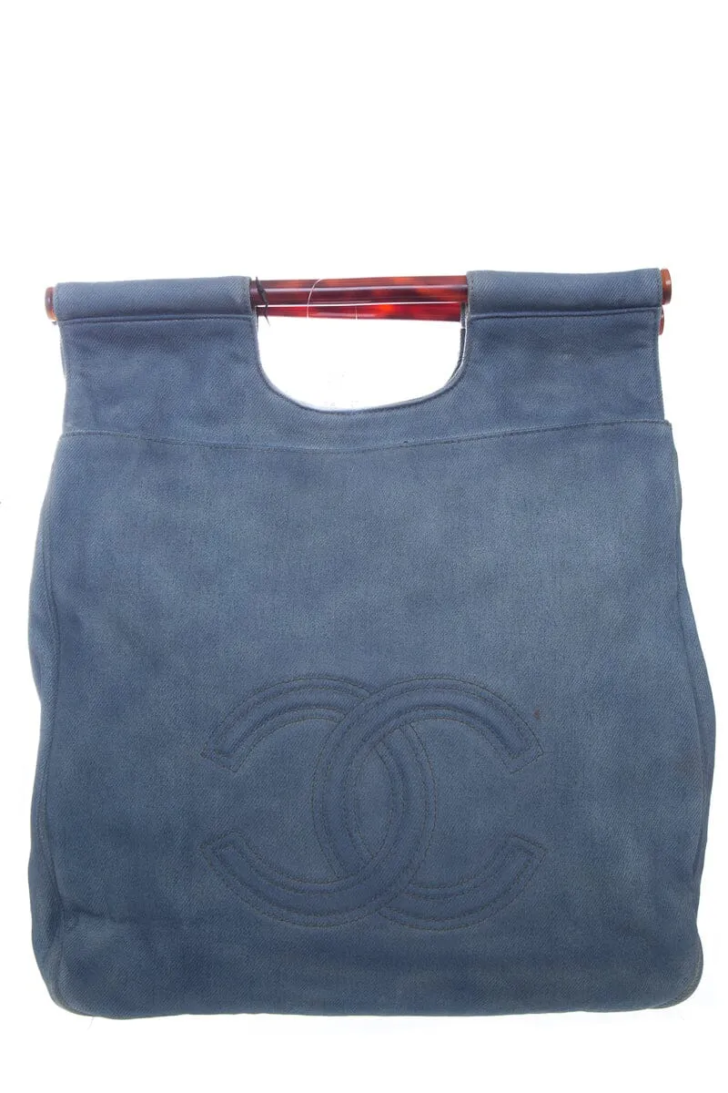 Chanel Vintage Denim Tortoise Handle Handbag Tote