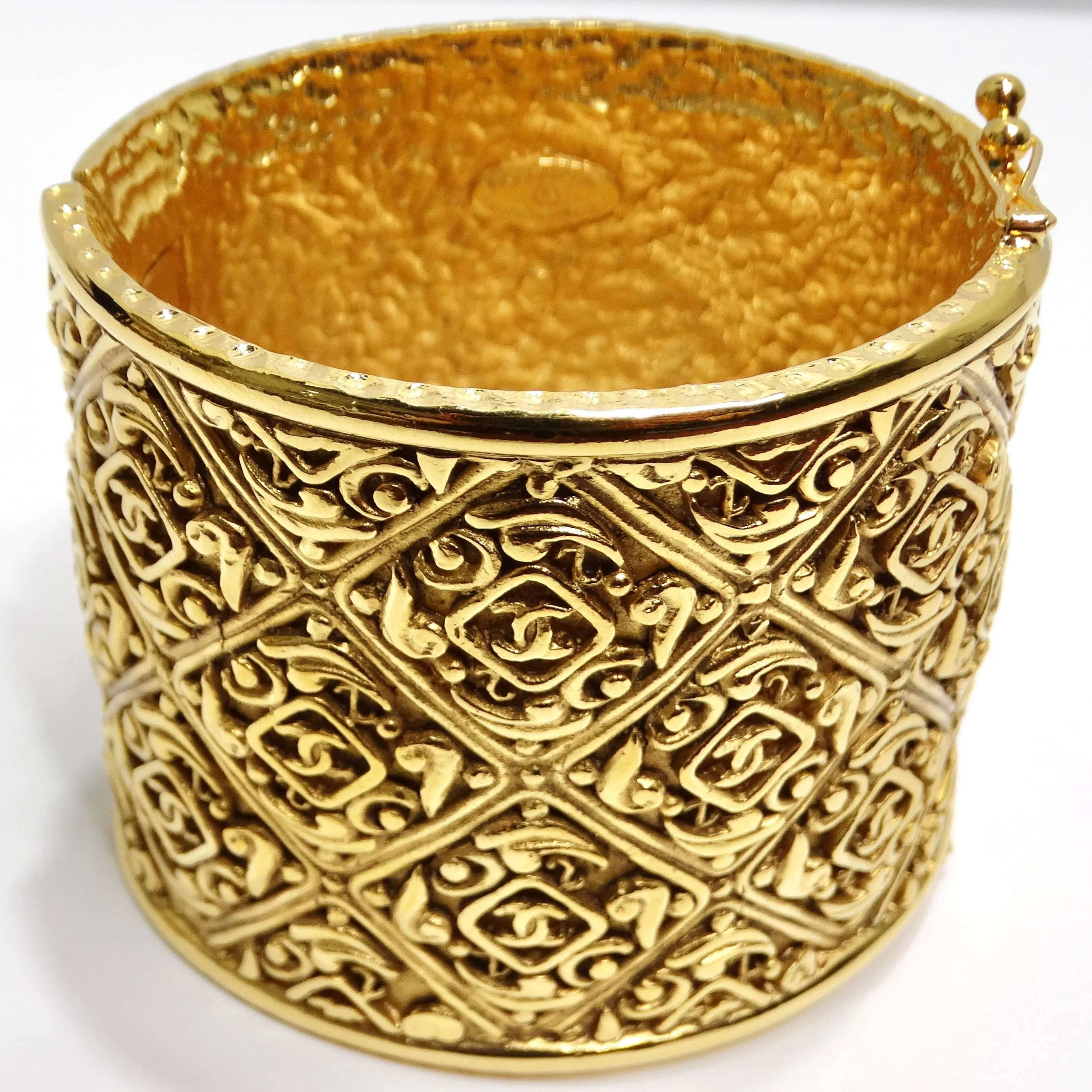 Chanel Vintage Gold Tone CC Hinged Bangle Bracelet