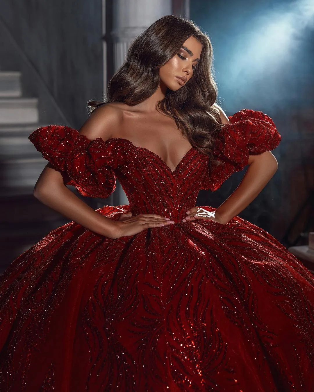 Charming V-Neck Sleeveless Off-the-Shoulder Sequins Wedding Dress With Ruffles Long