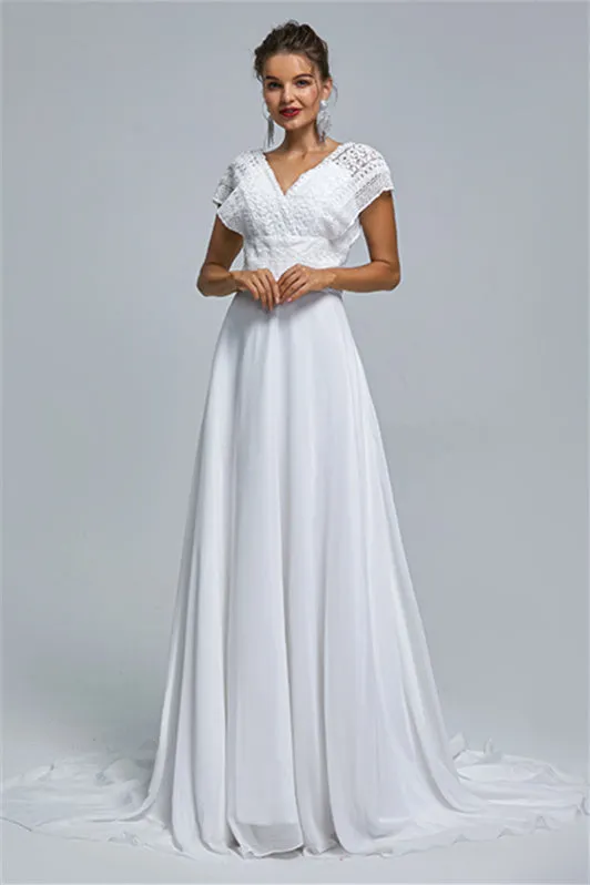 Chiffon A-line Portrait V-neck Applique Floor-length Sleeveless Wedding Dress Cover