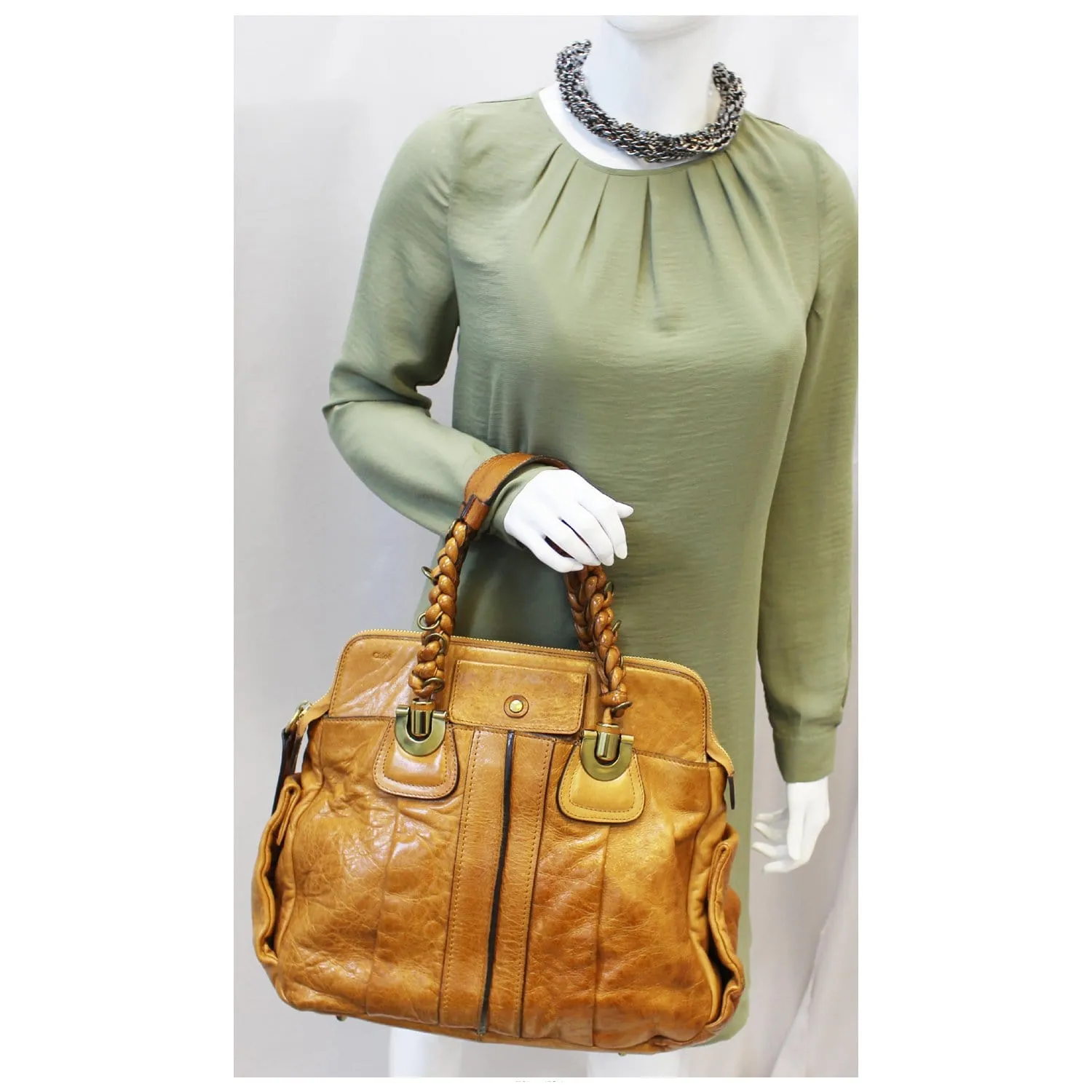 CHLOE Heloise Large Shoulder Handbag Brown Tan