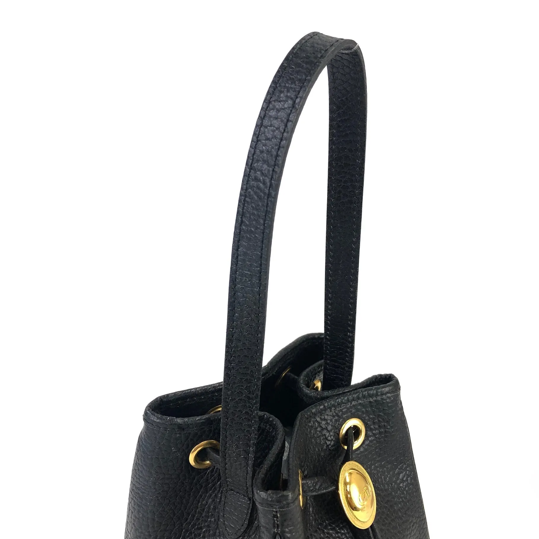 Christian Dior CD logo Drawstring Handbag minibag Black Vintage Old 77xsb3