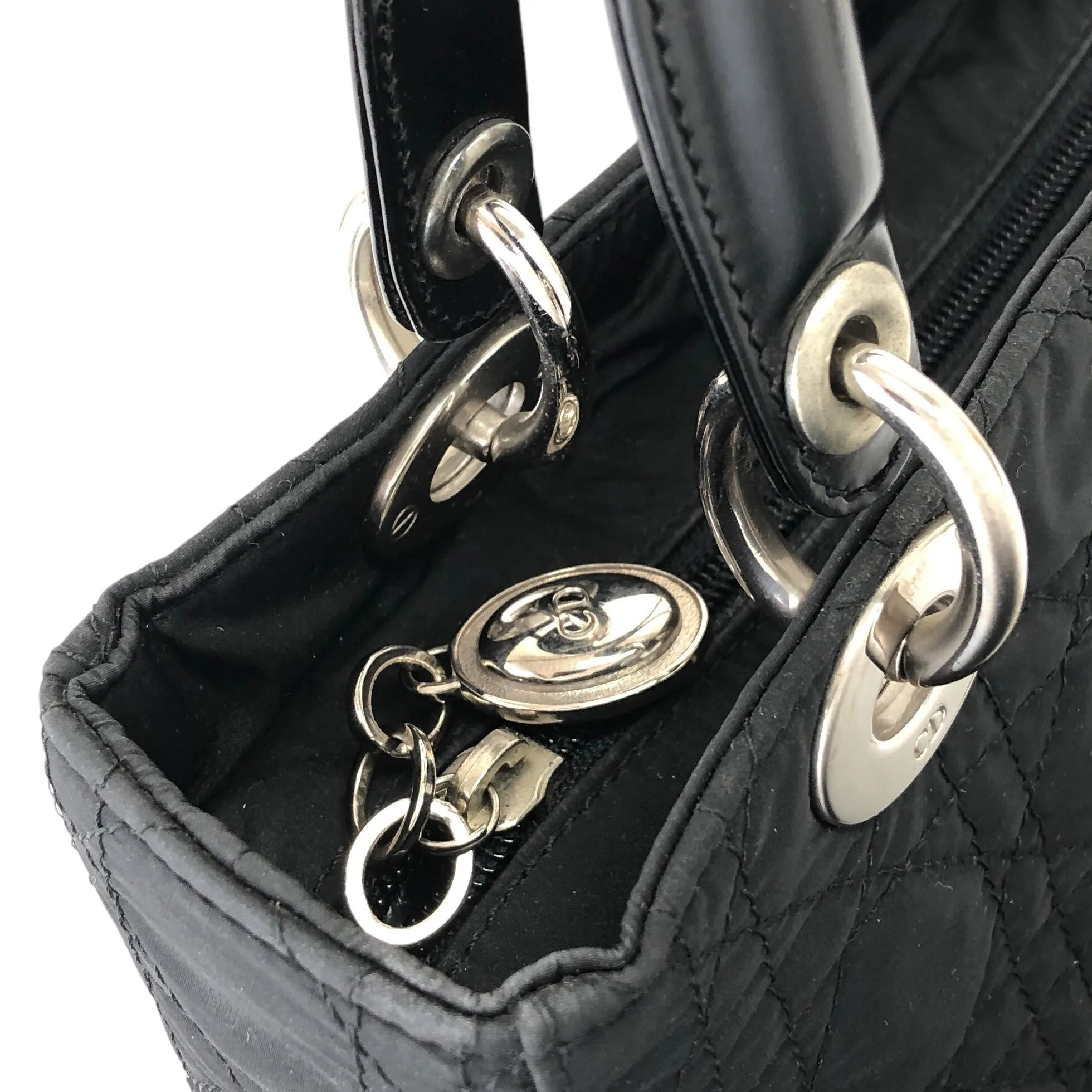 Christian Dior Lady Dior Cannage Logo Charm Two-way Handbag Shoulder bag Black Vintage kty22j