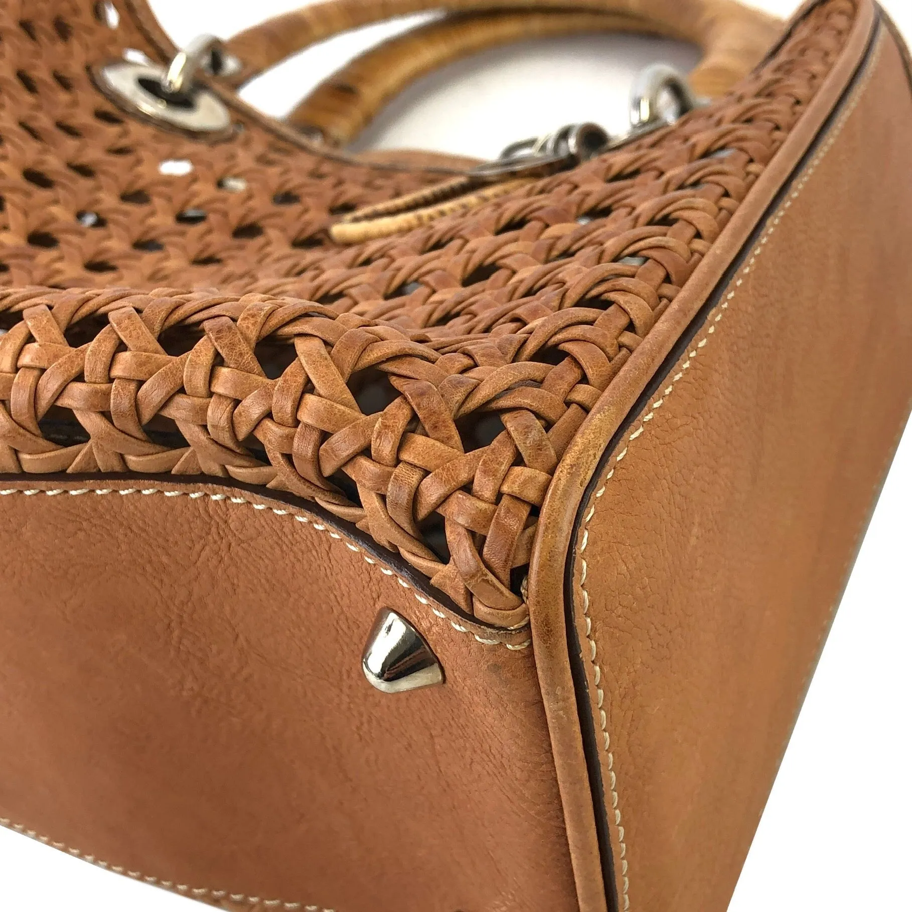 Christian Dior Lady Dior Cannage Rattan Mesh Handbag Brown Vintage 7p4yf7