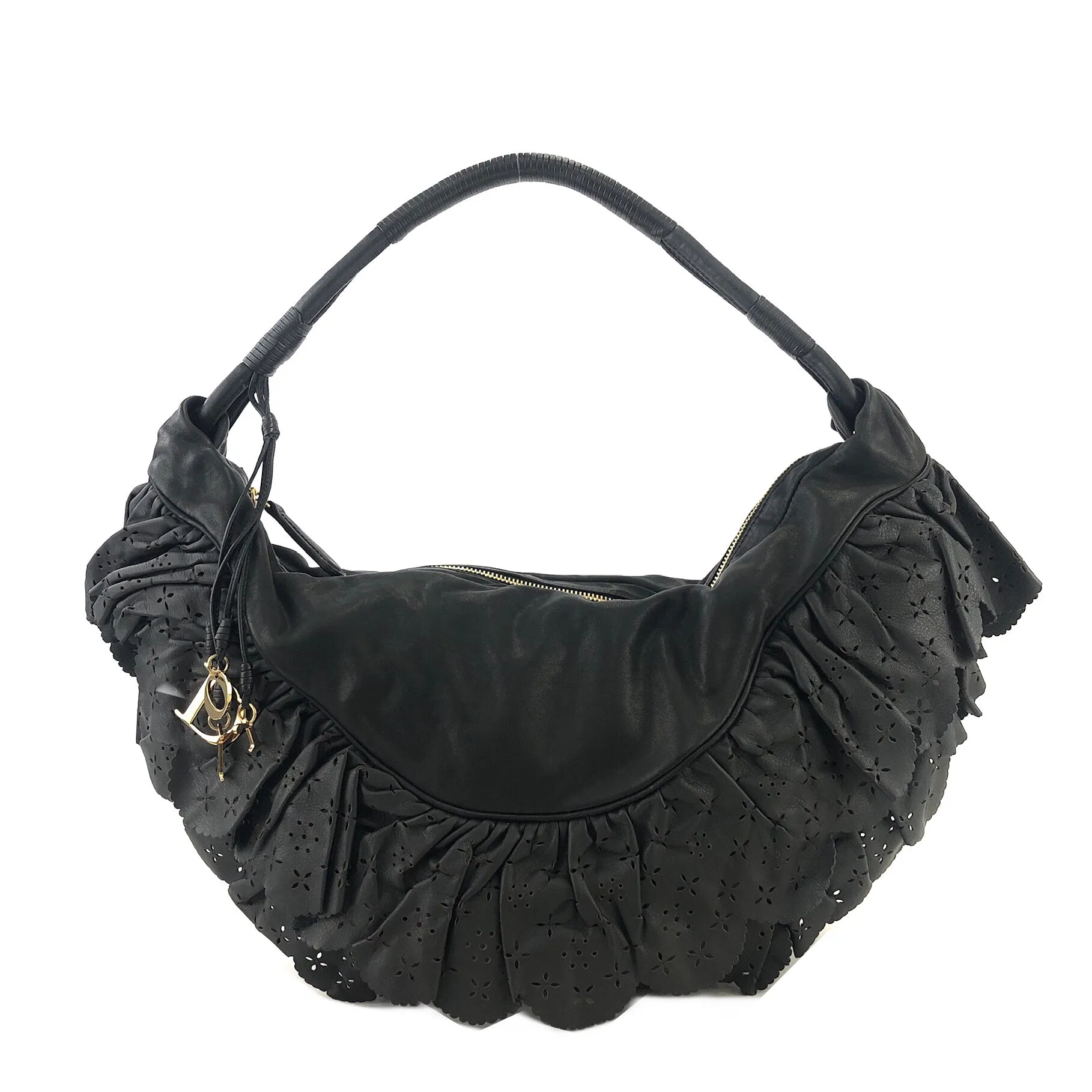 Christian Dior  Logo Charm Cut Out Leather Handbag Shoulder bag Black Vintage 54pzak
