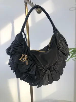Christian Dior  Logo Charm Cut Out Leather Handbag Shoulder bag Black Vintage 54pzak