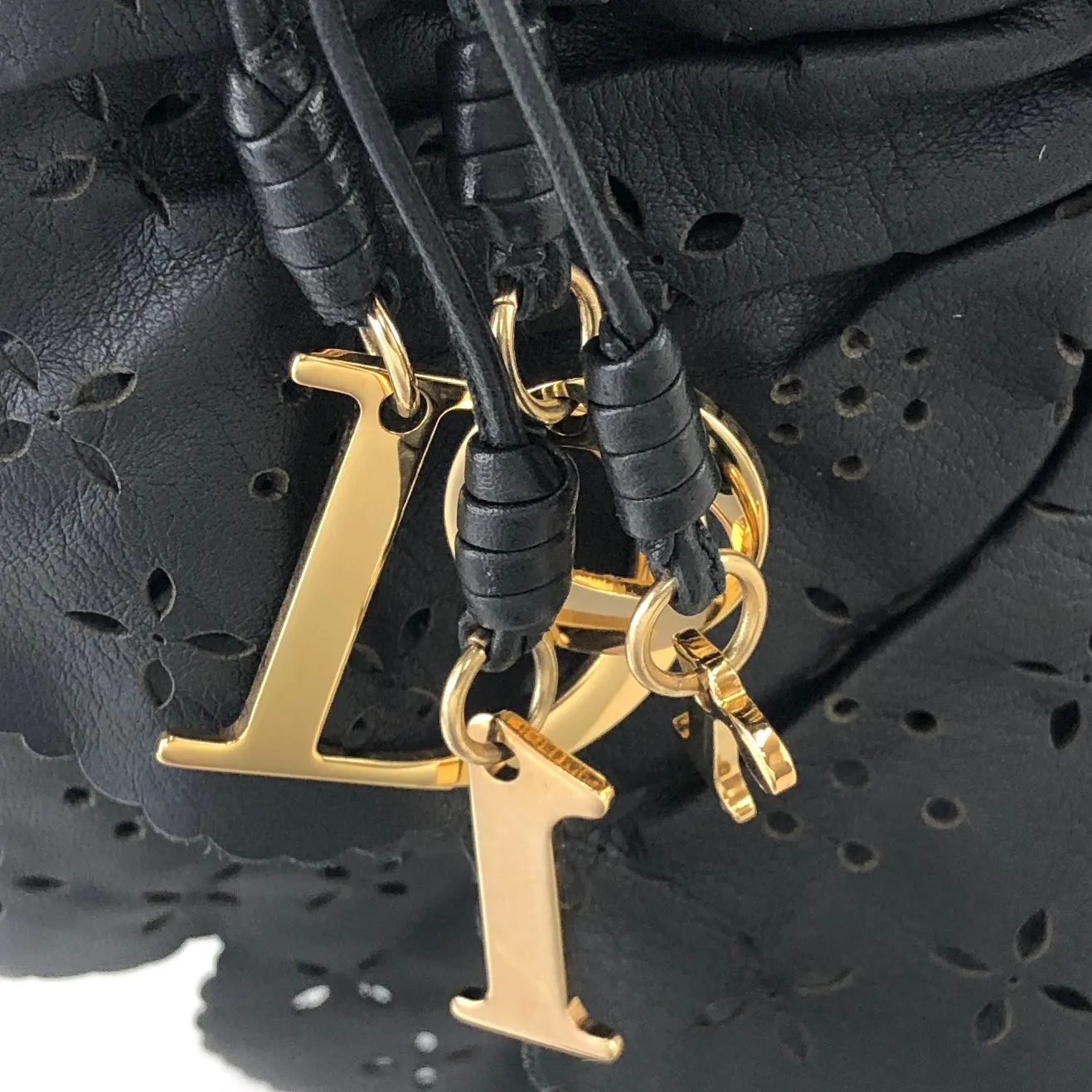 Christian Dior  Logo Charm Cut Out Leather Handbag Shoulder bag Black Vintage 54pzak
