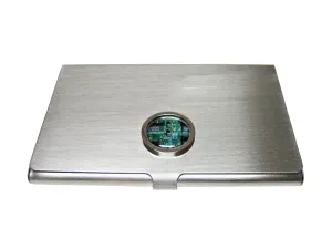 Circular Green Computer Circuit Business Card Holder