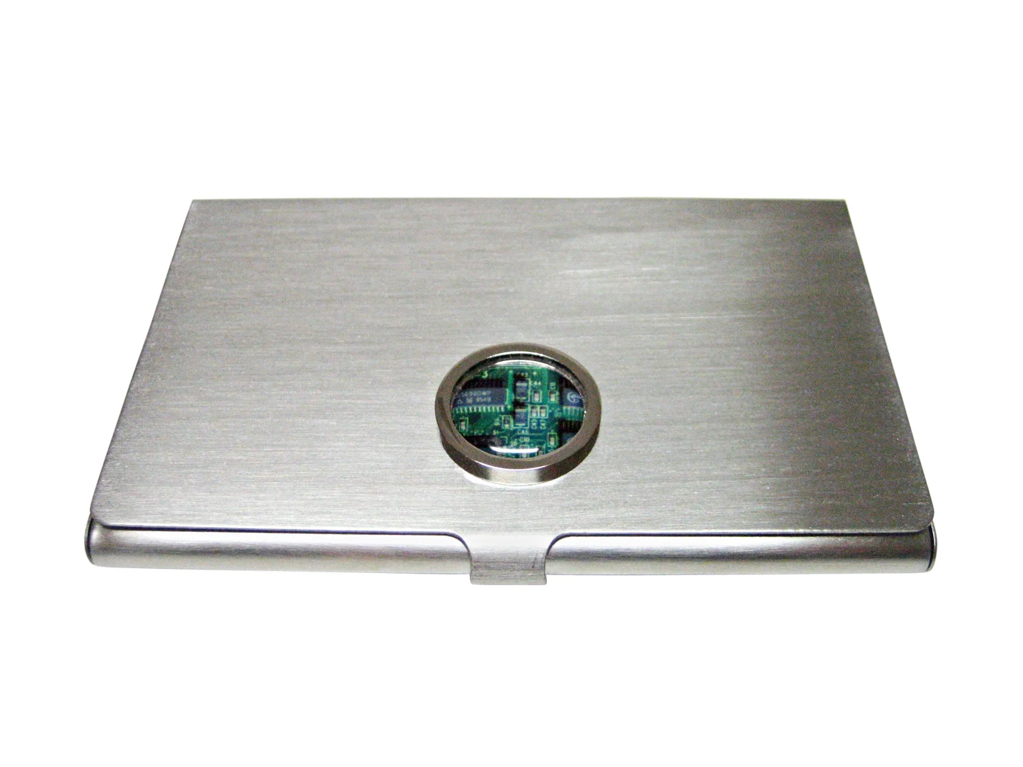 Circular Green Computer Circuit Business Card Holder