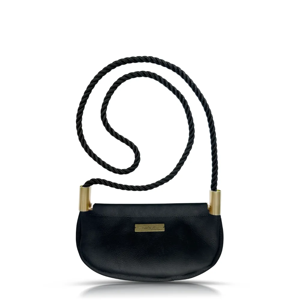 Clam Shell Bag in Black Leather