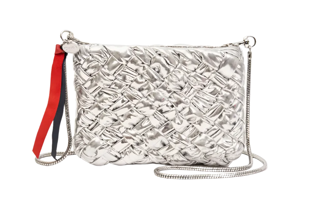 Clare V. - Estelle Puffy Woven Leather Handbag - Silver Specchio