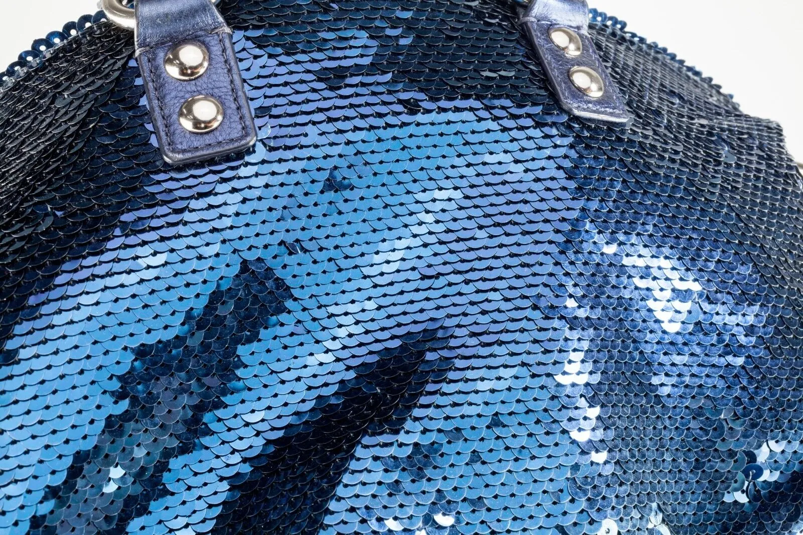 Coach Poppy Blue Sequin Spotlight Purse w/ Disco Ball Bag Charm XL