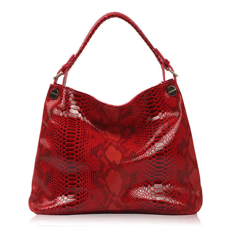 Color: RED - Resort Snake Skin Print Handbag