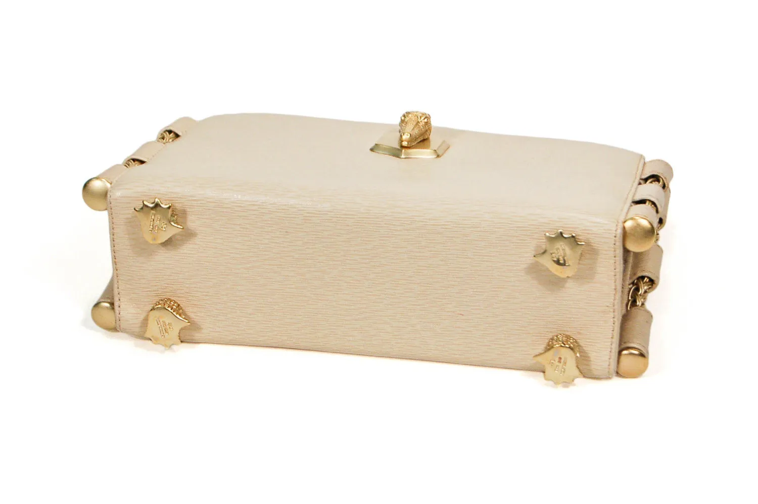 Cord Cream Leather Handbag with Gold Shoulder Strap by Kieselstein