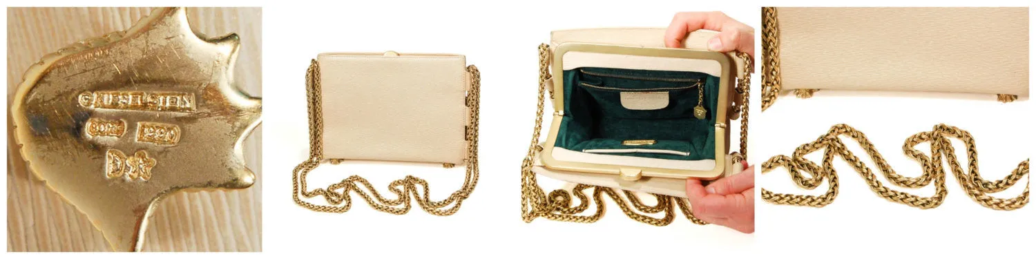 Cord Cream Leather Handbag with Gold Shoulder Strap by Kieselstein