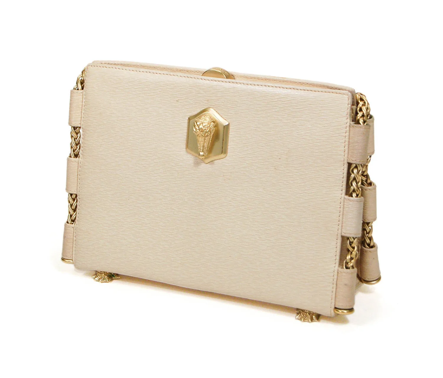 Cord Cream Leather Handbag with Gold Shoulder Strap by Kieselstein