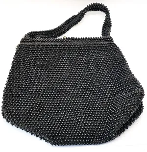 Corde Bead black beaded French Fabric Antique Art Deco purse