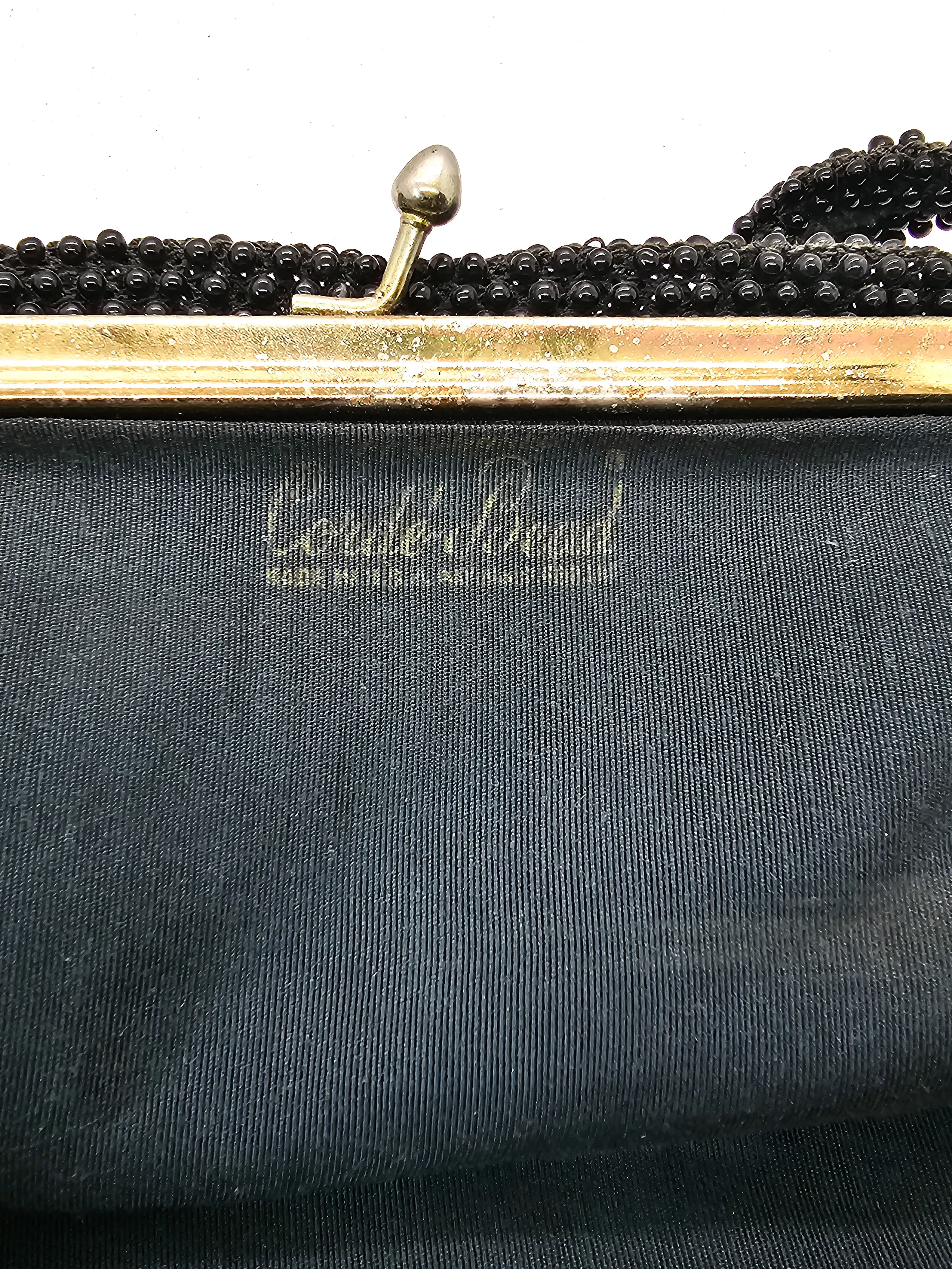 Corde Bead black beaded French Fabric Antique Art Deco purse
