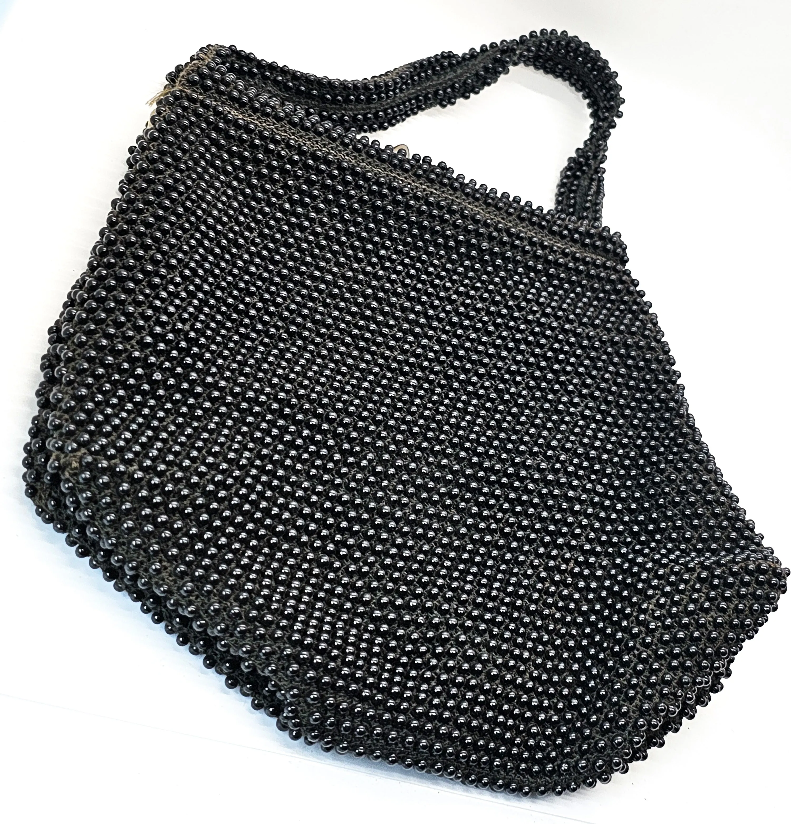 Corde Bead black beaded French Fabric Antique Art Deco purse