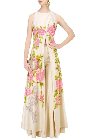 Cream Color Overlap Anarkali Kurta Set