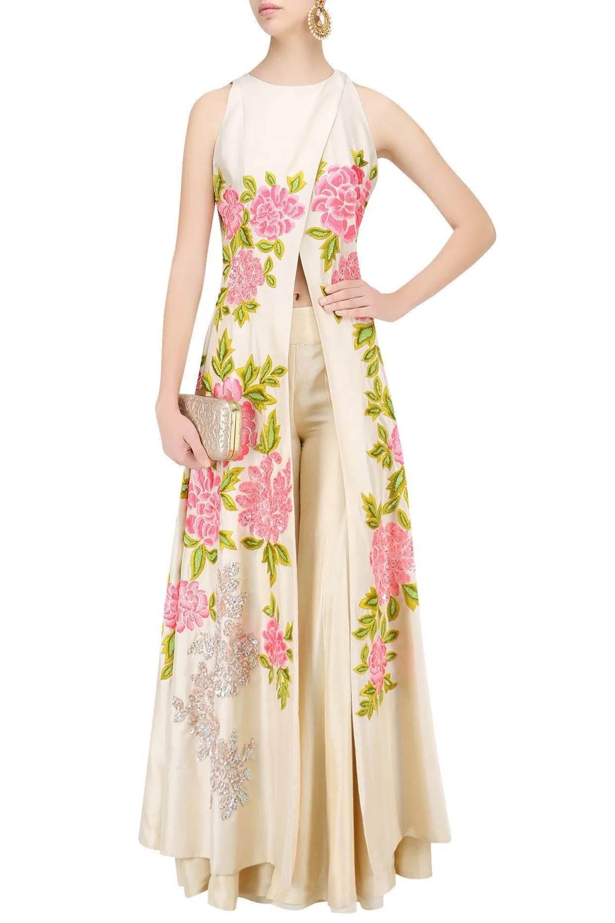 Cream Color Overlap Anarkali Kurta Set