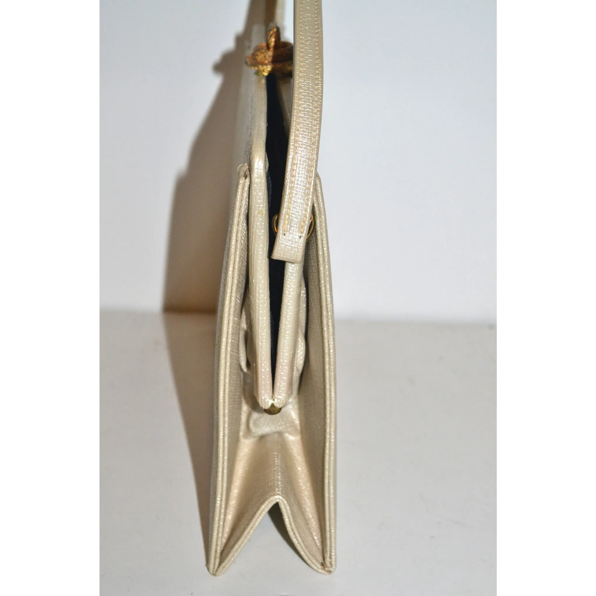Cream Vinyl Handbag By Theodor