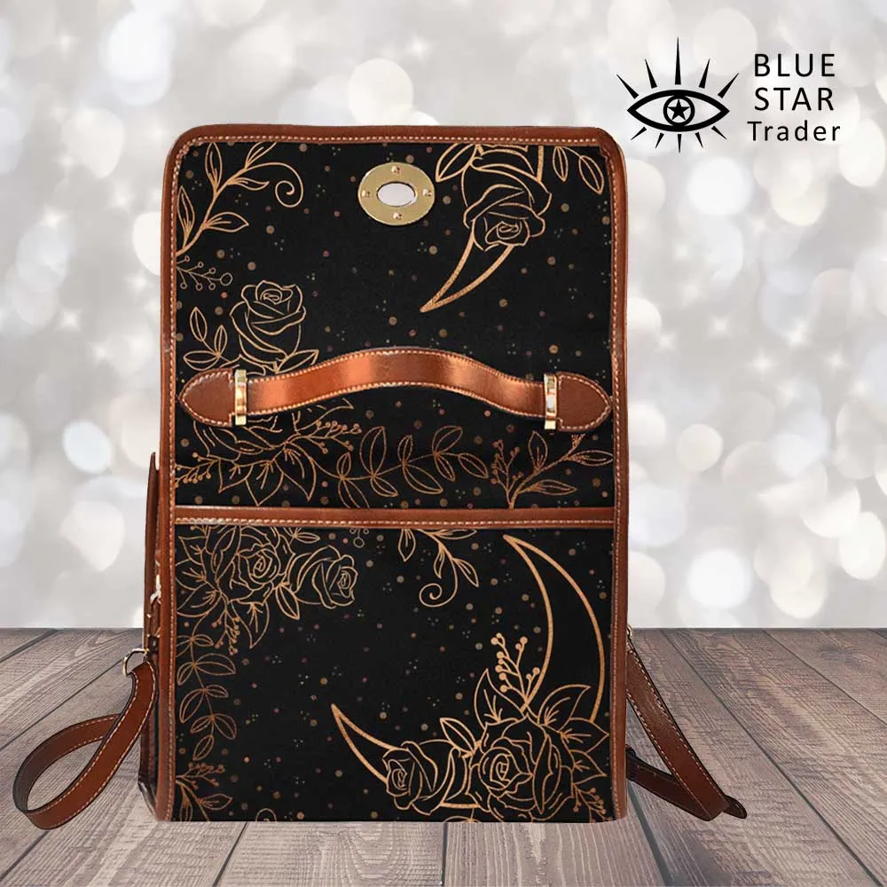 Crescent Moon Floral Canvas Purse