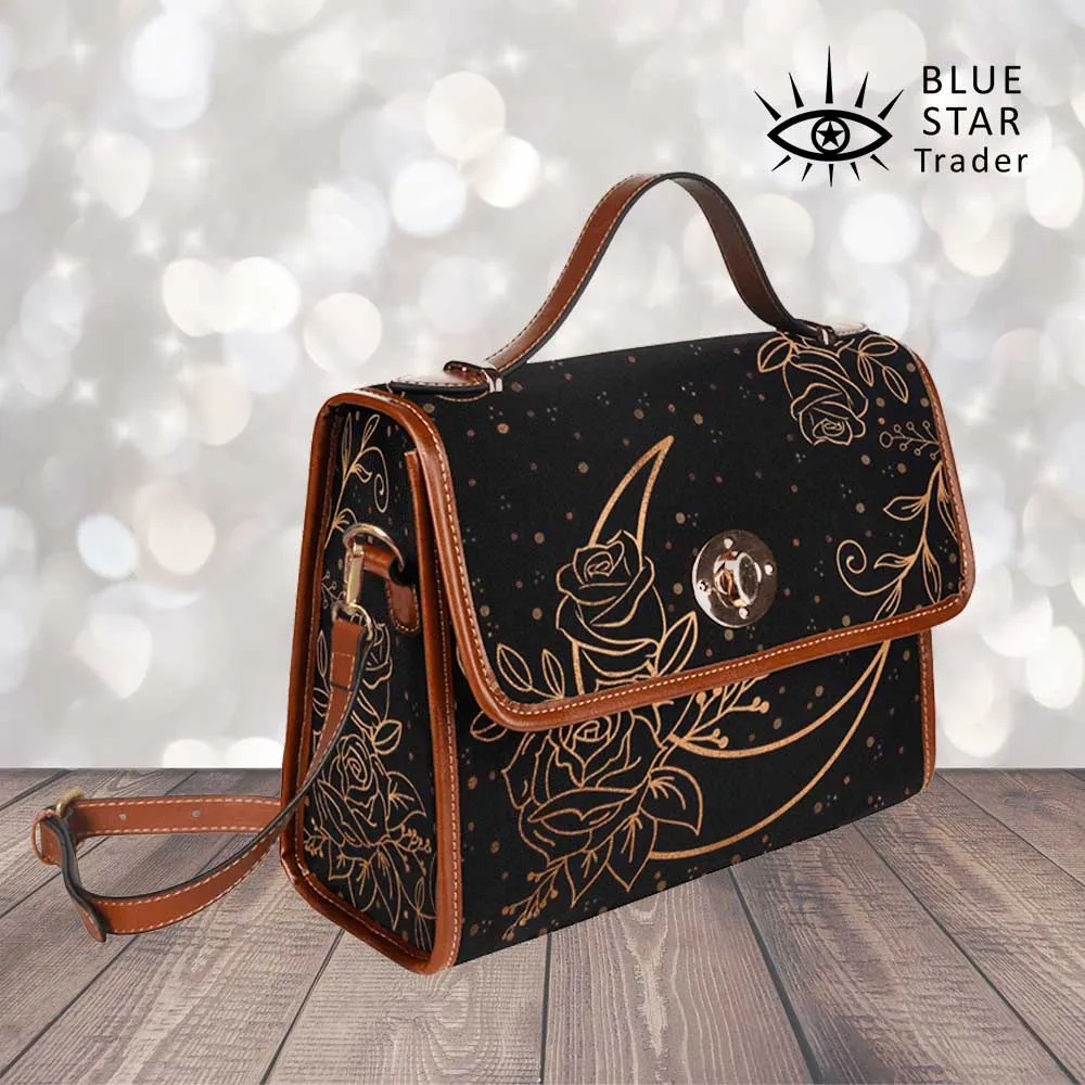 Crescent Moon Floral Canvas Purse
