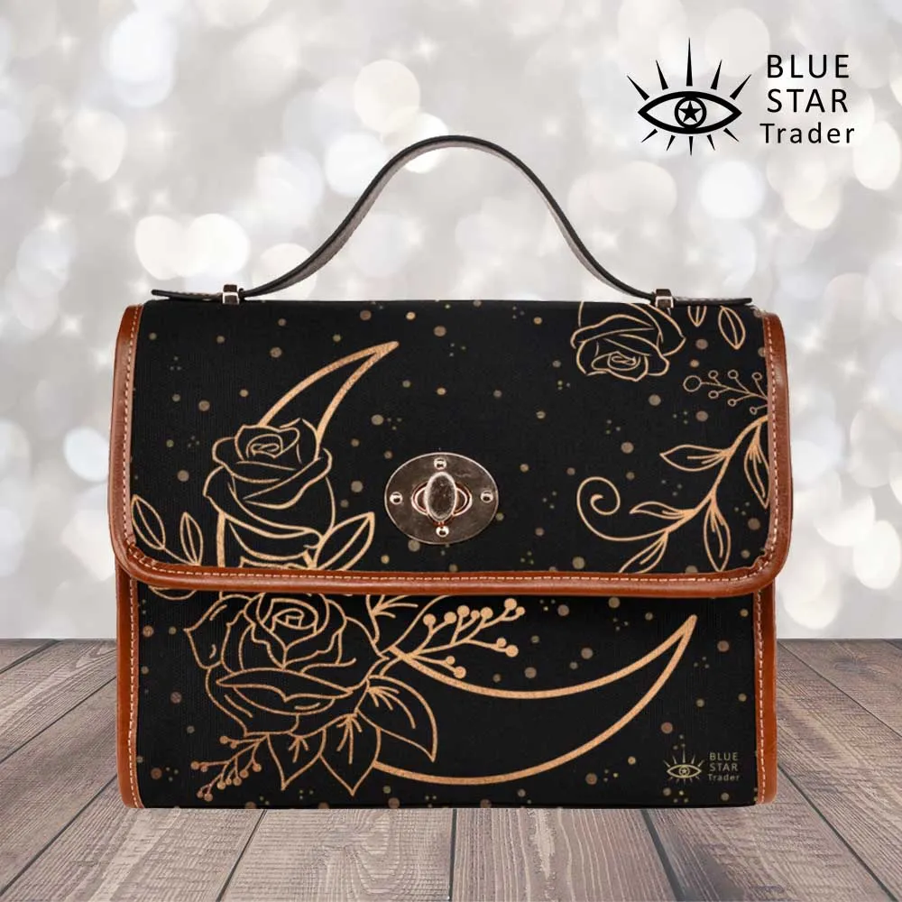 Crescent Moon Floral Canvas Purse