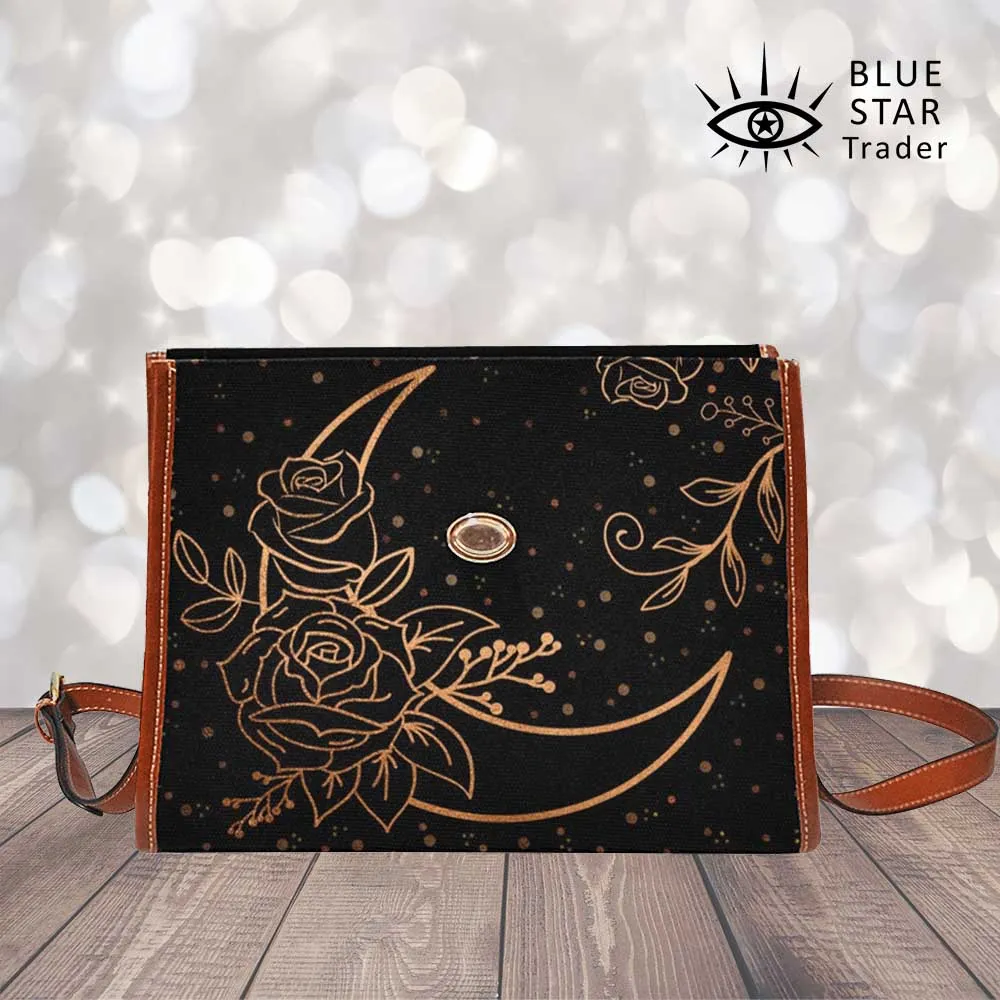 Crescent Moon Floral Canvas Purse