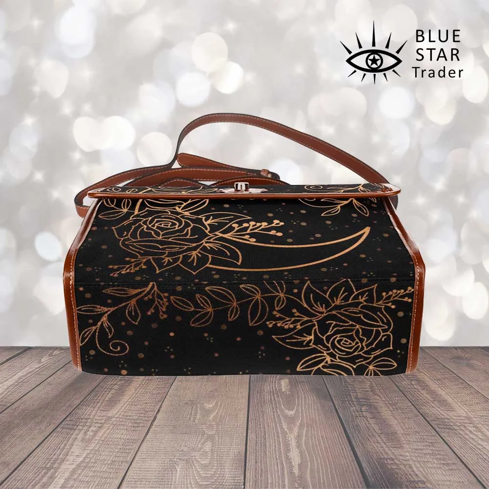 Crescent Moon Floral Canvas Purse