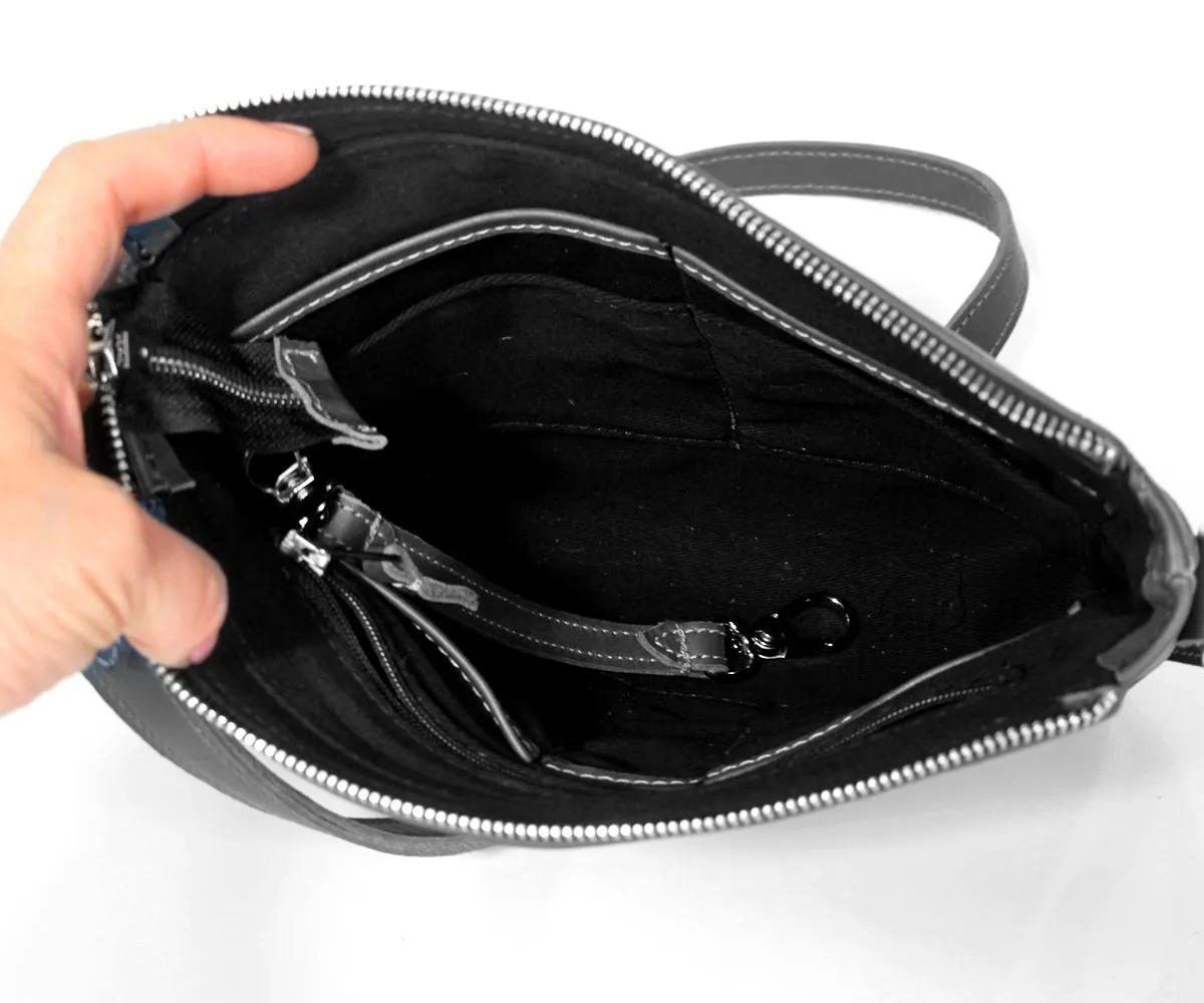 Criss-Cross Genuine Leather Matte Black Small Handbag