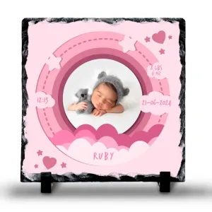 Custom Personalised Birth Announcement Photo Slate - Baby Girl - Pinks