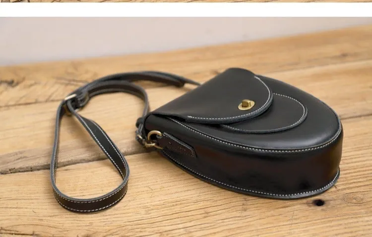 Cute Brown LEATHER Saddle Side Bag WOMEN SHOULDER BAG Crossbody Saddle Purse FOR WOMEN