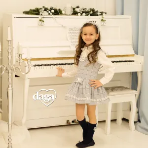 Daga - Elegant Pianist Check Pinafore Set - Blue