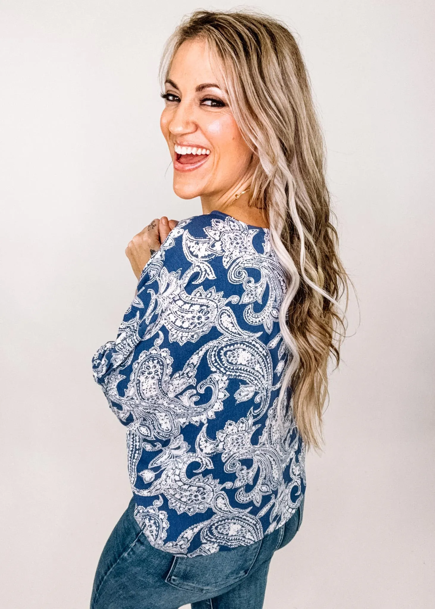 Denim Blue Paisley Dolman