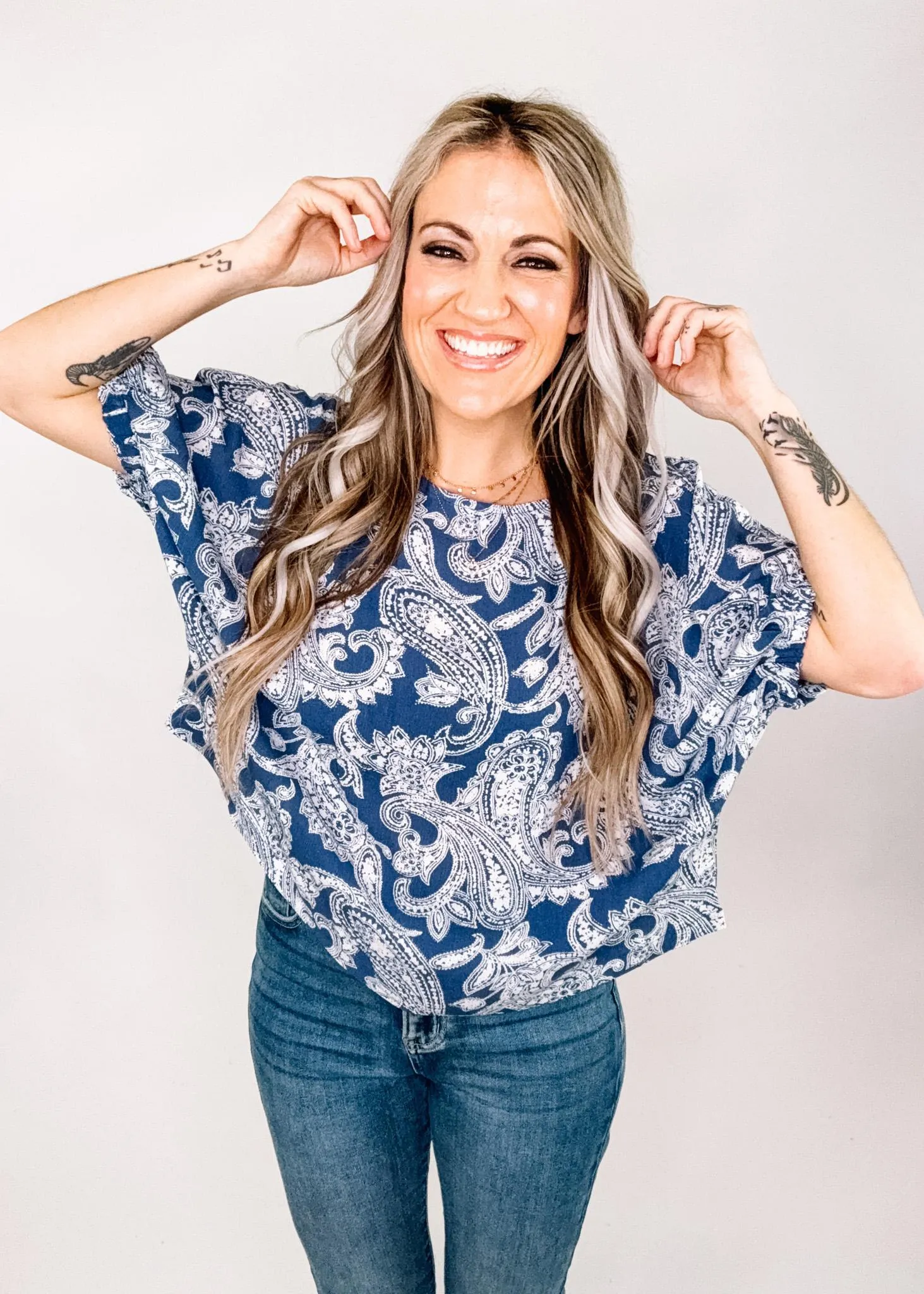 Denim Blue Paisley Dolman