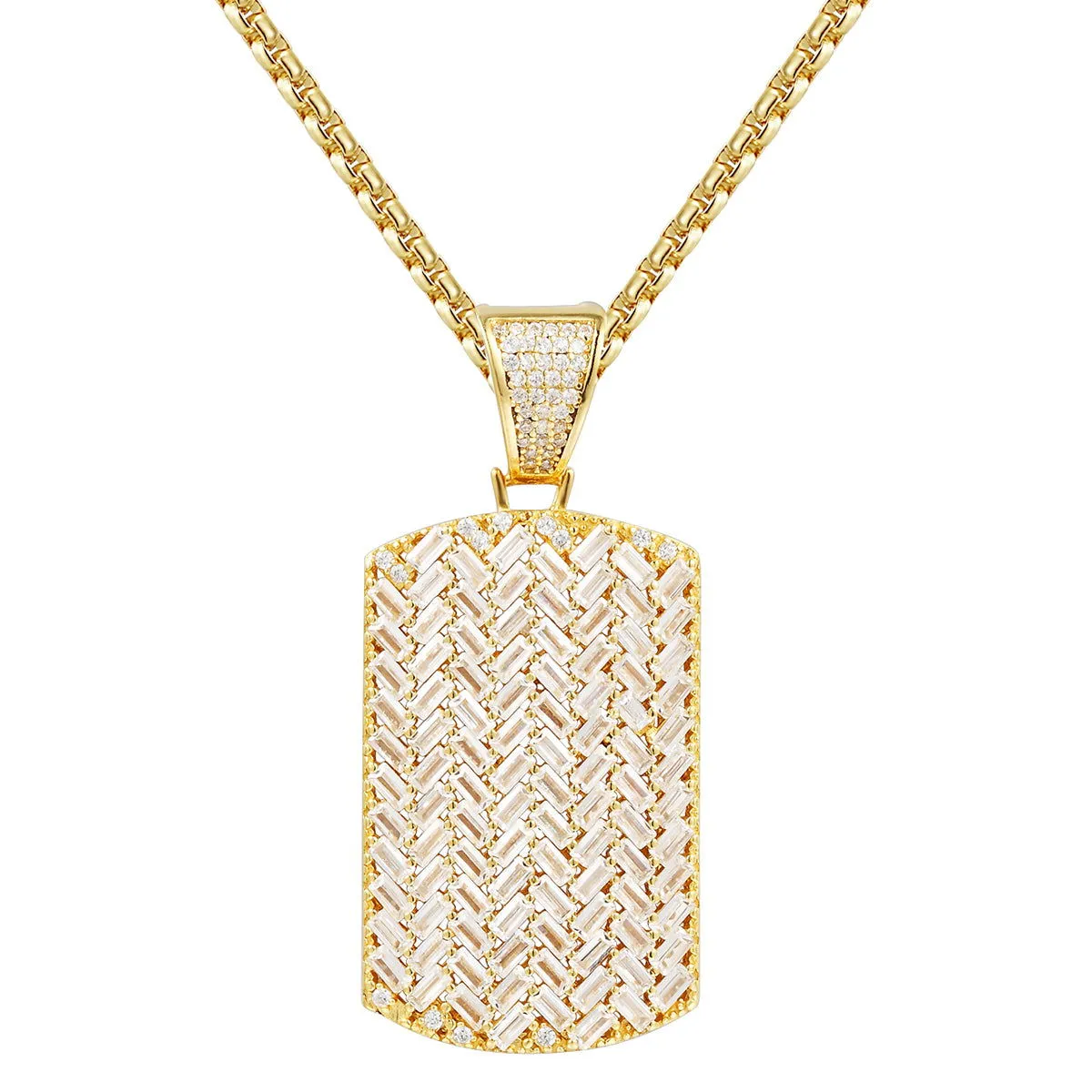 Designer Baguette Stones Bling Dog Tag Pendant