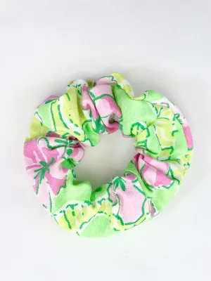 Designer Green Seahorses with Pink Flowers - Scrunchie