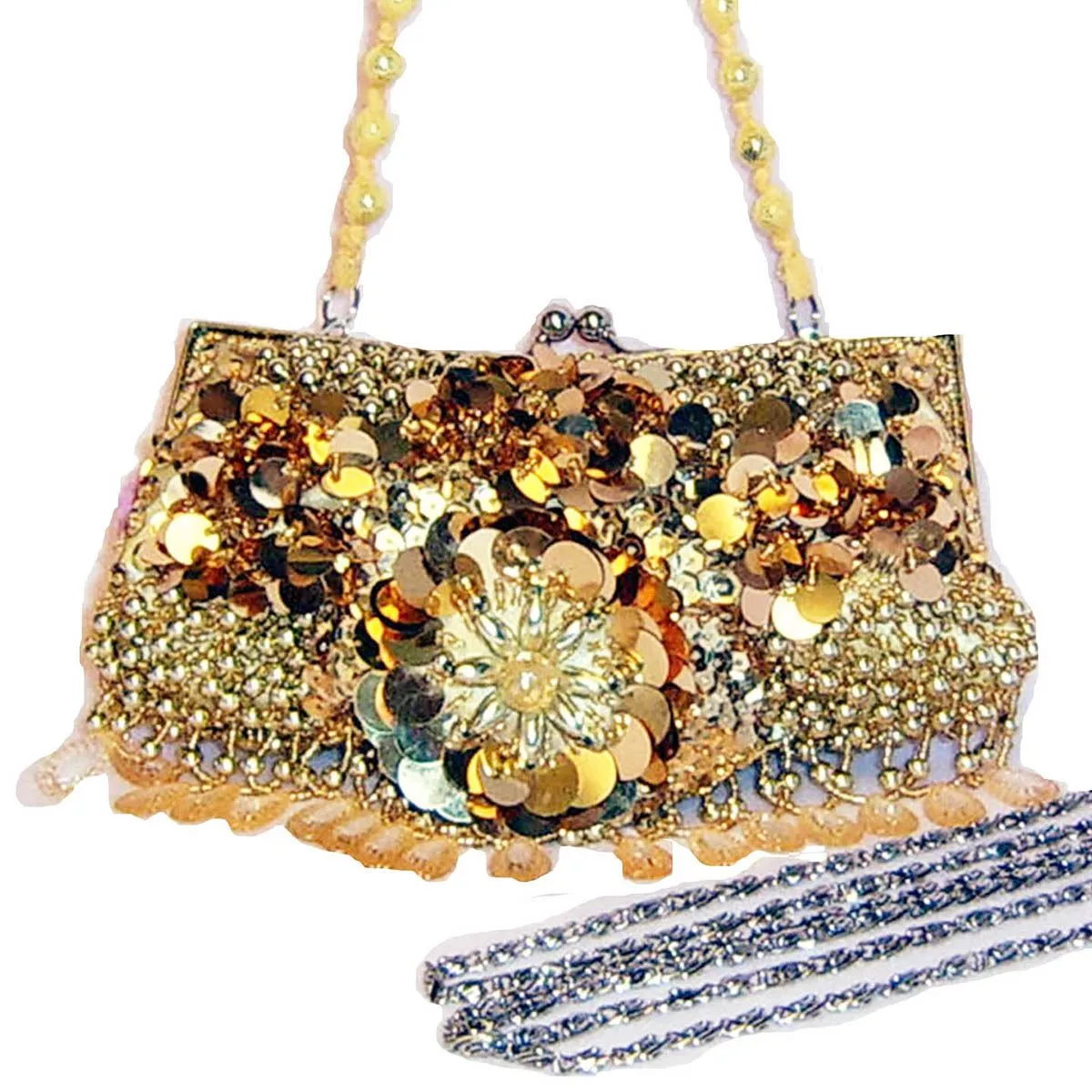Designer Inspired sequins pearl chain sead beads party evening bag handbag gorge