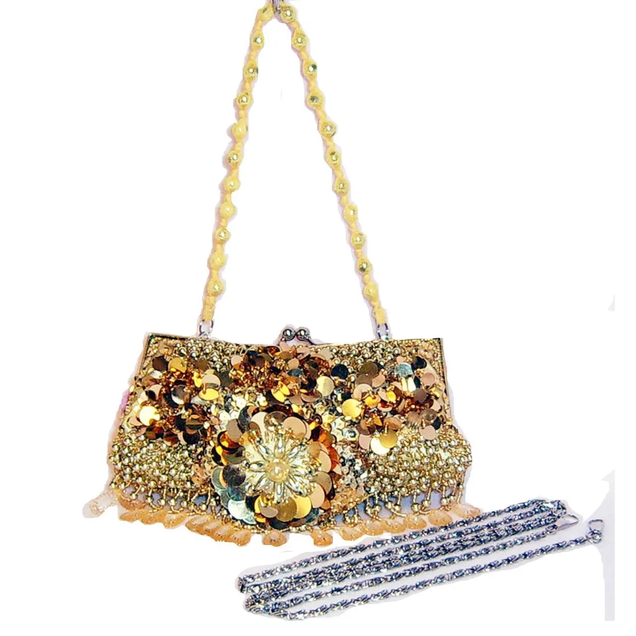 Designer Inspired sequins pearl chain sead beads party evening bag handbag gorge