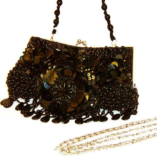 Designer Inspired sequins pearl chain sead beads party evening bag handbag gorge