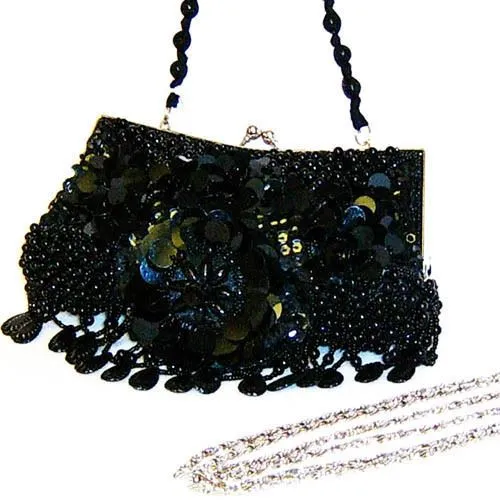 Designer Inspired sequins pearl chain sead beads party evening bag handbag gorge