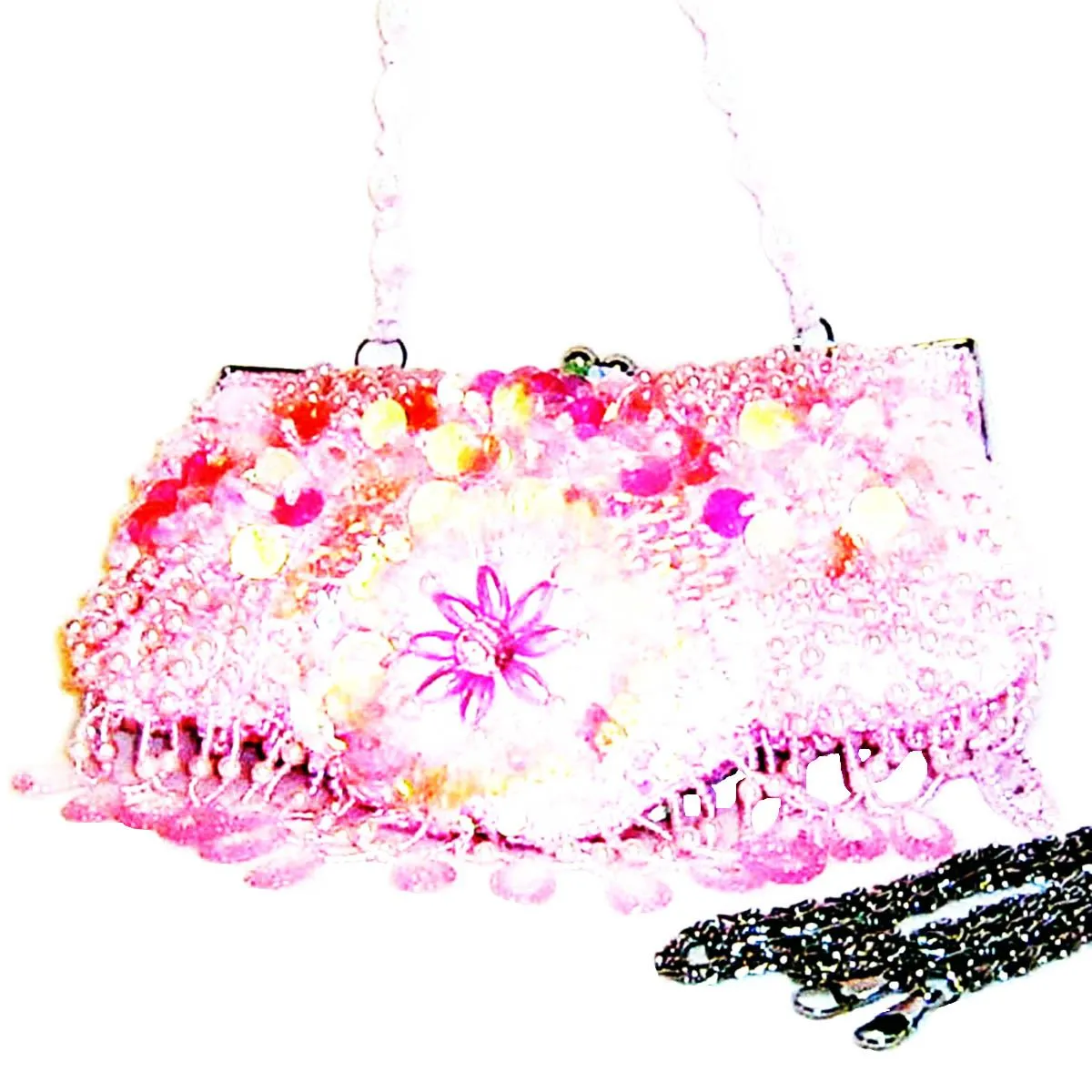 Designer Inspired sequins pearl chain sead beads party evening bag handbag gorge