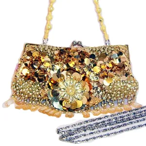 Designer Inspired sequins pearl chain sead beads party evening bag handbag gorge