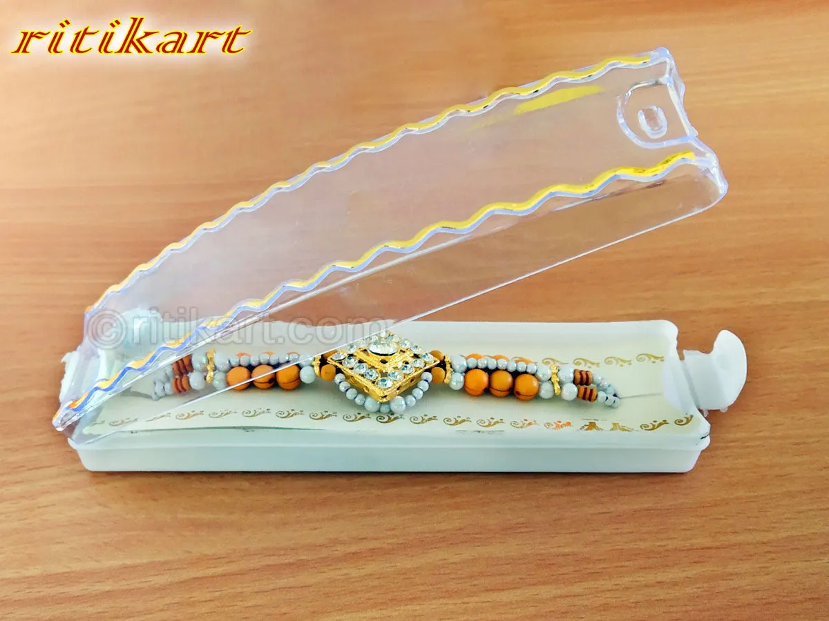 Designer Moti with Stone Rakhi Multi-Colour